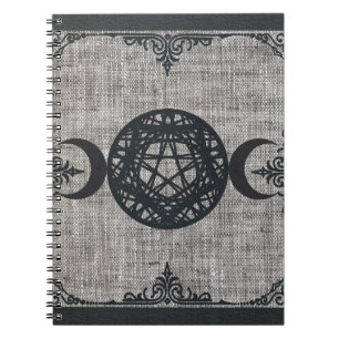 Caderno Espiral Magia Negra Triplo Pentagrama da Lua Vintage Wicca