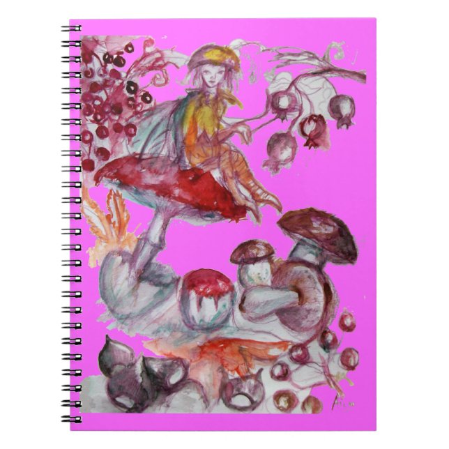 Caderno Espiral MAGIC FOLLET OF MUSHROOMS Red Pink Floral Fantasy (Frente)