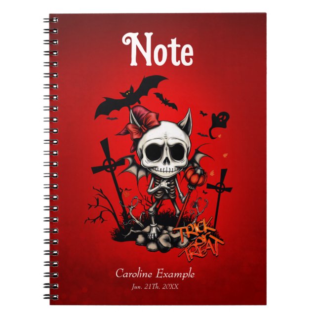 Caderno Espiral Mágica de abóbora e diversão óssea. (Frente)