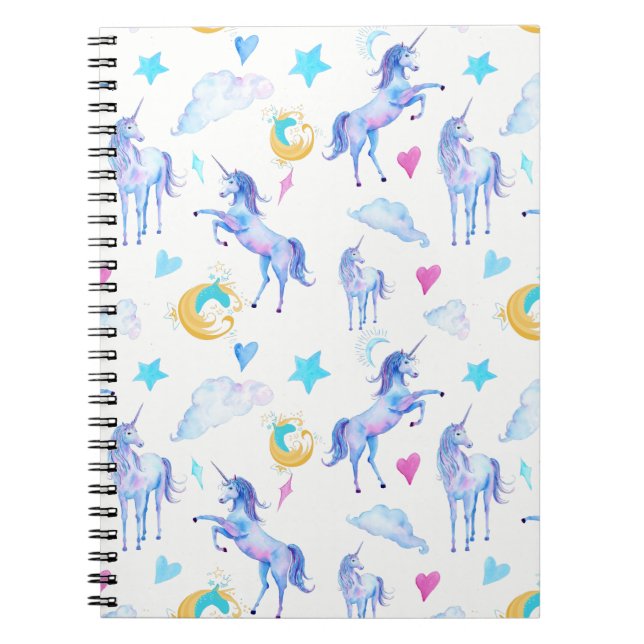 Caderno Espiral Magical Unicorn Pattern Watercolor Design (Frente)
