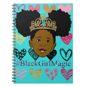 Caderno espiral mágico da menina do preto do sopr