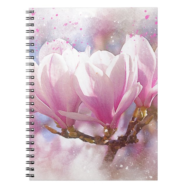 Caderno Espiral Magnólia Roxa Rosa Florida - Flor de Primavera (Frente)