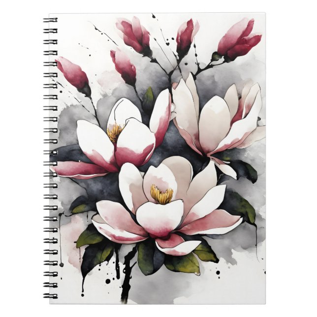 Caderno Espiral Magnolia - Watercolor flowers (Frente)
