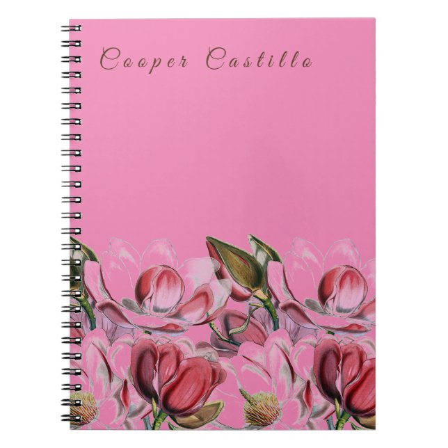 Caderno Espiral Magnolias de Caligrafia Profissional Simples Rosa (Frente)