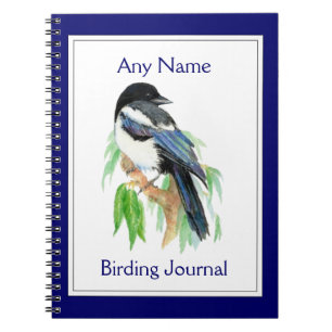 Caderno Espiral Magpie de Aquarela do Diário de Birding Personaliz