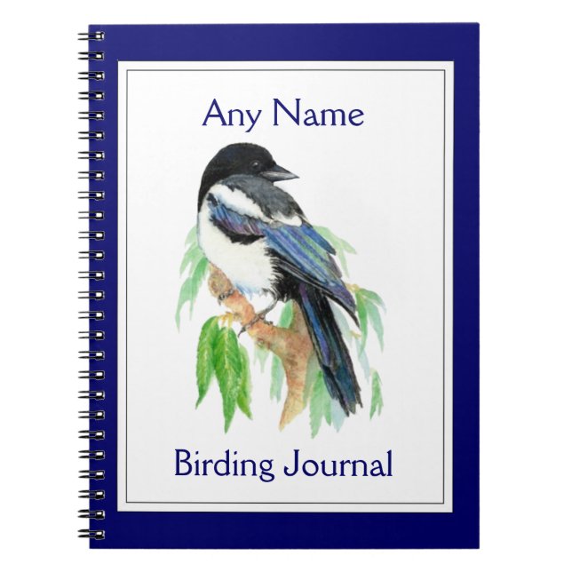 Caderno Espiral Magpie de Aquarela do Diário de Birding Personaliz (Frente)