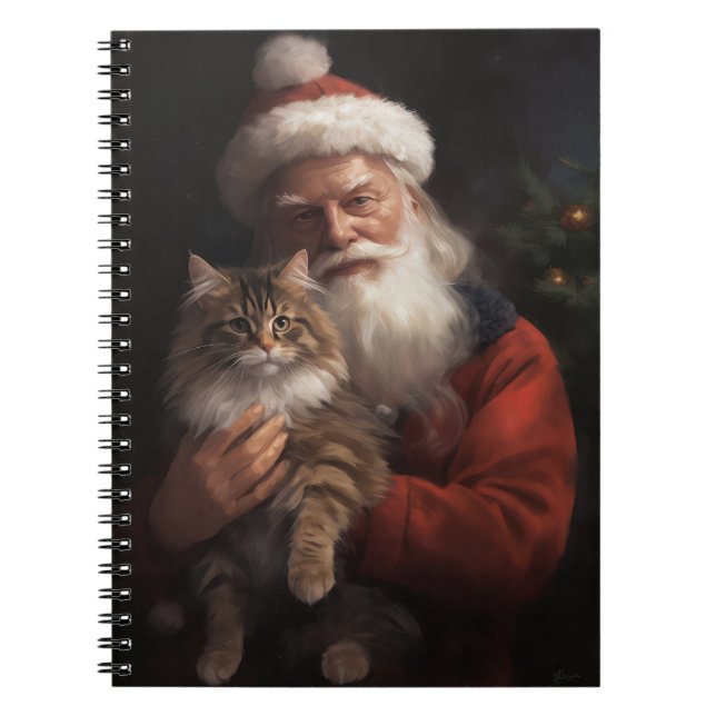 Caderno Espiral Maine Coon com Papai Noel Natal Festivo (Frente)