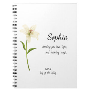 Caderno Espiral Maio Lírio do Vale Aniversário Personalizado
