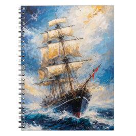 Caderno Espiral Majestic Tall Ship at Sea – Impressionist Nautical