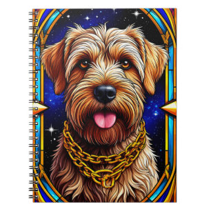 Caderno Espiral Majestoso Retrato de Cachorro em Estilo de Vitral