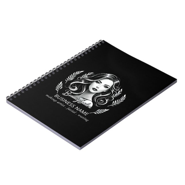 Caderno Espiral Makeup Artist Hair Stylist Modern Black White Dour (Left Side)