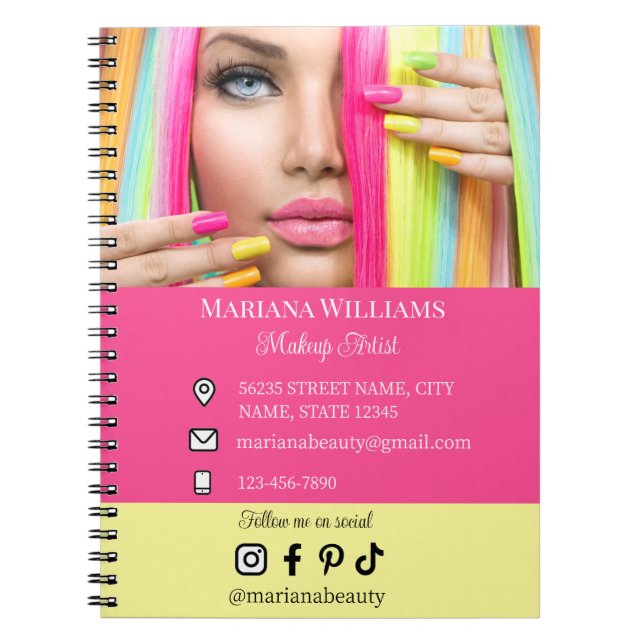 Caderno Espiral makeup artista social media foto qr code business (Frente)