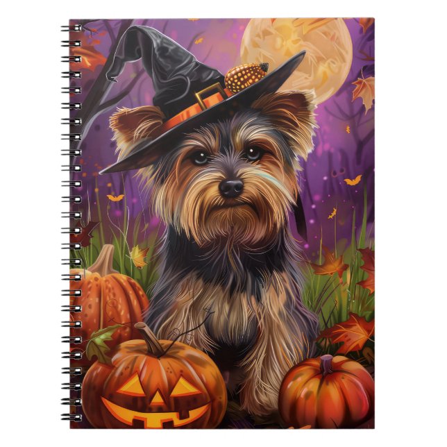 Caderno Espiral Malandro Biewer Terrier Halloween Witch E Pumpkin (Frente)
