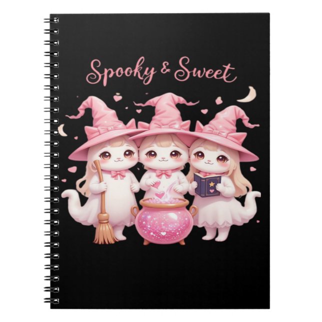 Caderno Espiral Maldita e doce bruxa bruxa-coroa, camisa-T sobredi (Frente)
