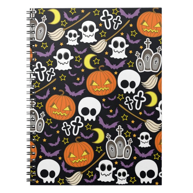 Caderno Espiral Maldito Halloween: O Design de fundo do tema. (Frente)