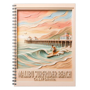 Caderno Espiral Malibu Surfrider Beach Surf 3D Texturizado Vintage