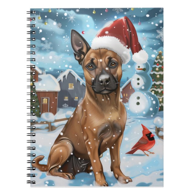 Caderno Espiral Malinoi Belga Cão Inverno Wonderland Natal (Frente)