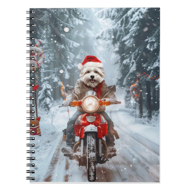 Caderno Espiral Maltês Cão Andando Moto Natal (Frente)