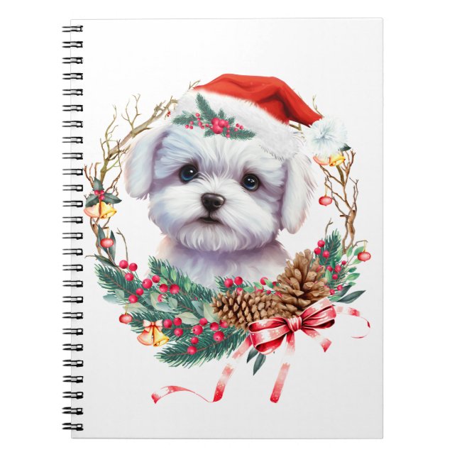 Caderno Espiral Maltês Puppy Christmas, Xmas Maltês Dog (Frente)