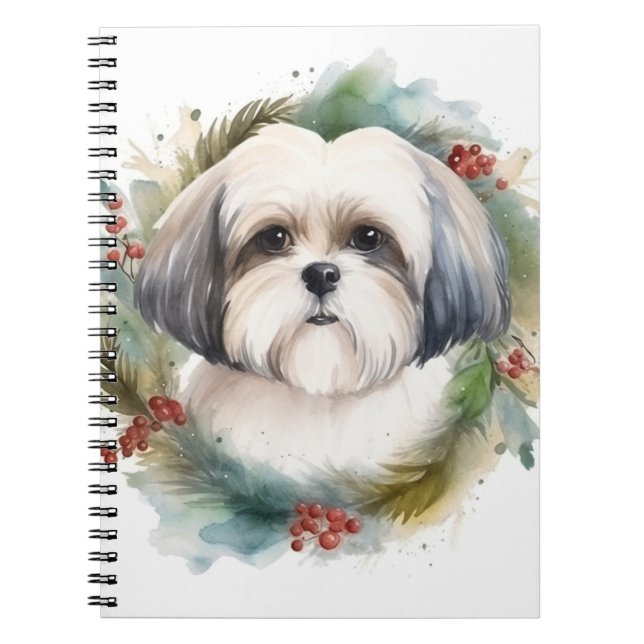 Caderno Espiral Malti Tzu Christmas Wreath Festivo Pup (Frente)