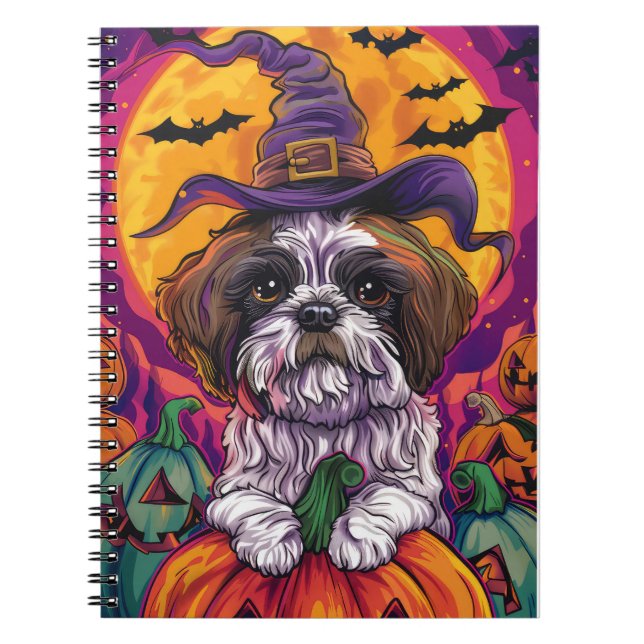 Caderno Espiral Malti Tzu Dog Halloween Bruxelles E Pumpkin (Frente)