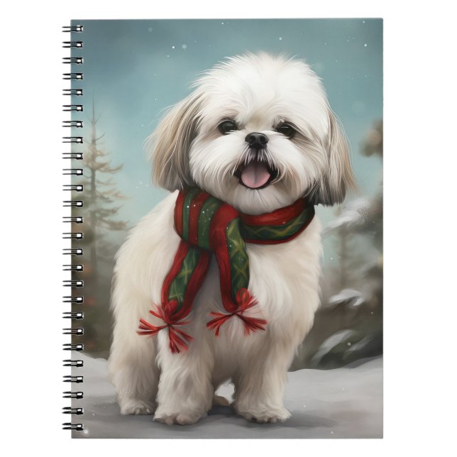 Caderno Espiral Malti Tzu Dog no Natal da Neve (Frente)