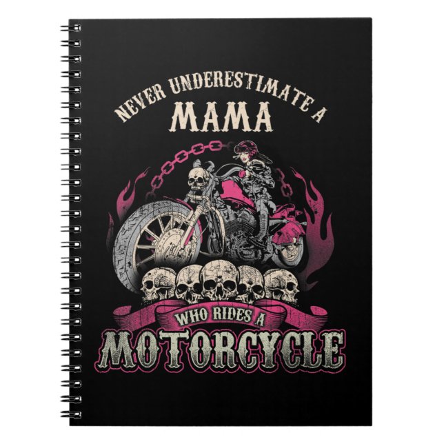 Caderno Espiral Mama Biker Pintinho Lady Nunca Subestime Motorcyc (Frente)