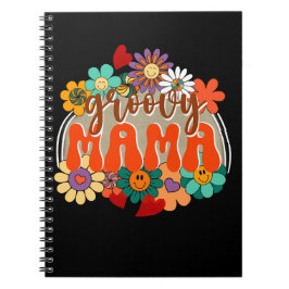 Caderno Espiral Mama Groovy Floral, Dia de as mães Colorida Retroa