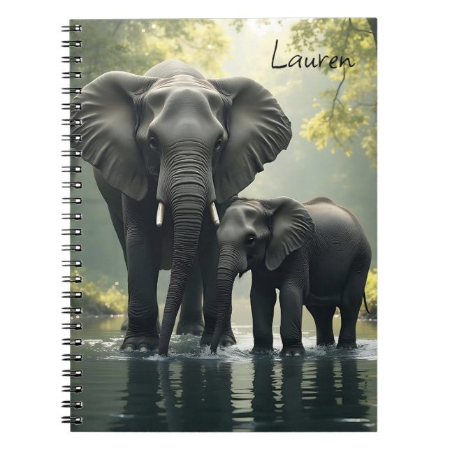 Caderno Espiral Mamãe e Baby Elephant Personalizados (Frente)