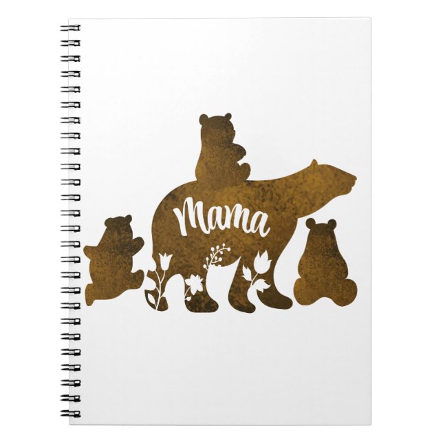 Caderno Espiral Mamãe Ursa Com 3 Filhotes De Urso Seguindo Mamãe (Frente)