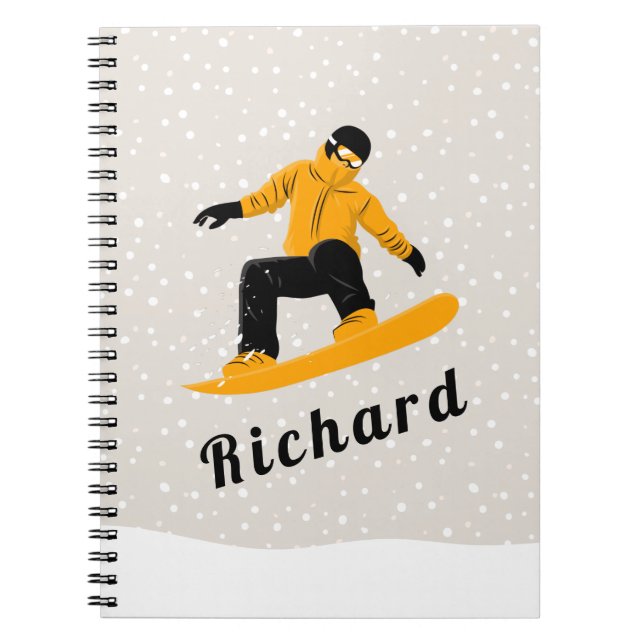 Caderno Espiral Man Snowboard Custom Name Extreme Winter Sport (Frente)