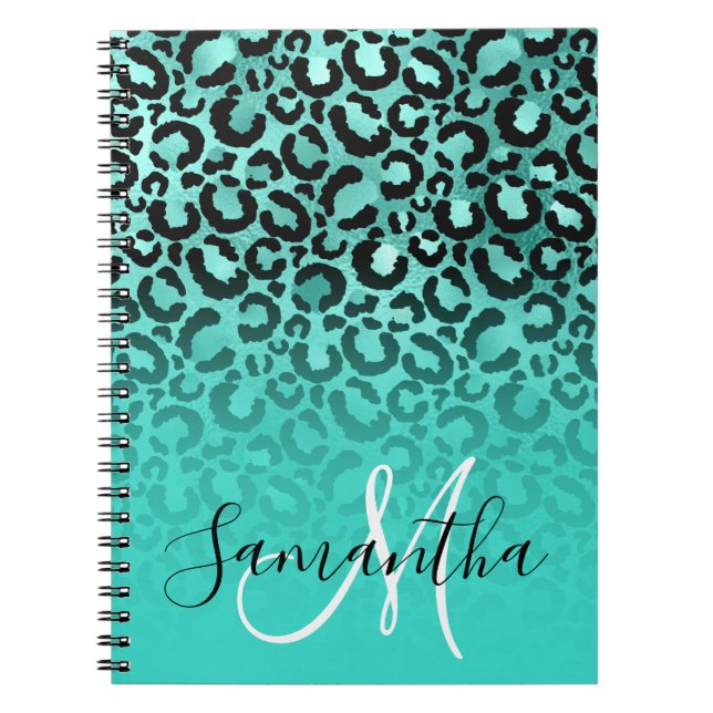 Caderno Espiral Manchas-Leopardo-Turquesa Pretas Monograma (Frente)