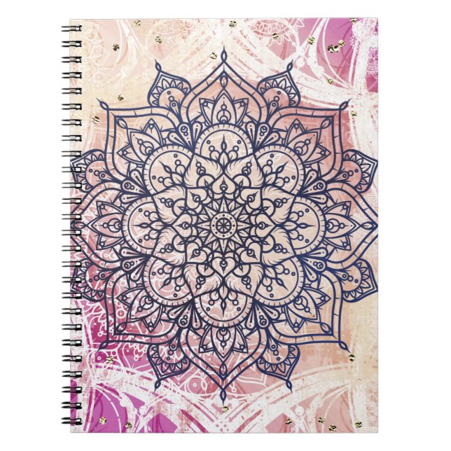 Caderno Espiral Mandala Alegre Arejado Rosa Roxo Amarelo Azul e Do (Frente)