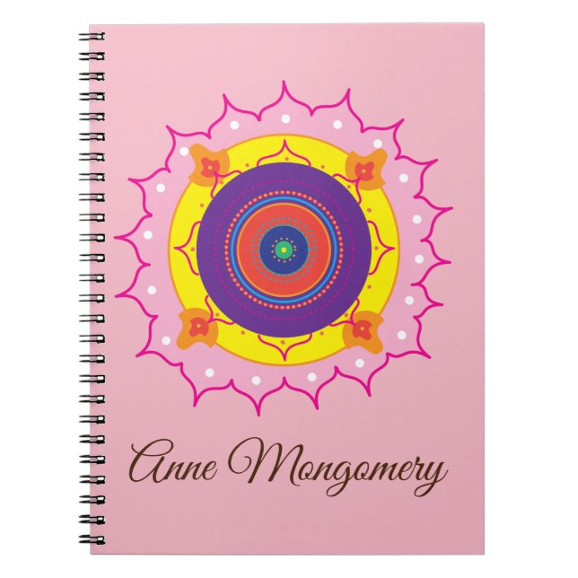 Caderno Espiral Mandala Art, Notebook Espiral de Nome Personalizad (Frente)