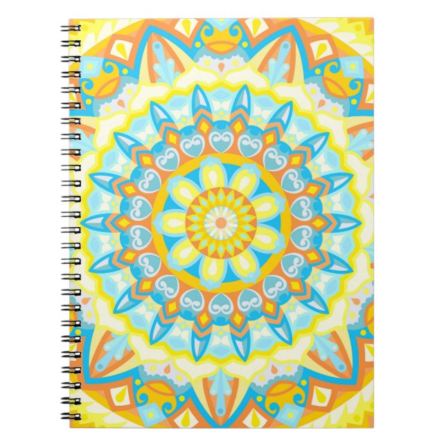 Caderno Espiral Mandala Boho Verão Padrão Geométrico de Sol (Frente)