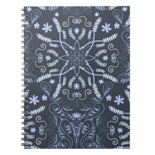 Caderno Espiral Mandala Botânica Azul-Meia-Noite