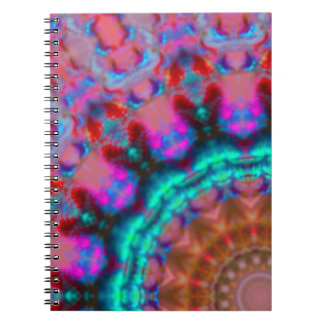Caderno Espiral Mandala-coloração-rosa-vermelha-azul-caleidoscópio
