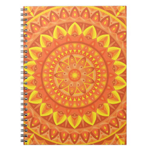 Caderno Espiral Mandala Criativo Boho Vibrante Geométrico Laranja