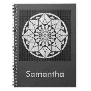 Caderno Espiral Mandalá da Estrela tricô preto & branco