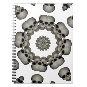 Caderno Espiral Mandala de Crânio Humano Sinistro