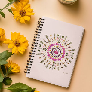 Caderno Espiral Mandala de Flor Prensada Feita à Mão por S.Frigui 