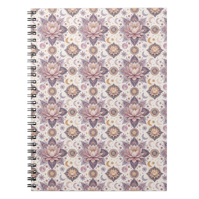 Caderno Espiral Mandala de Lótus Celestial com Desenho Espiritual (Frente)
