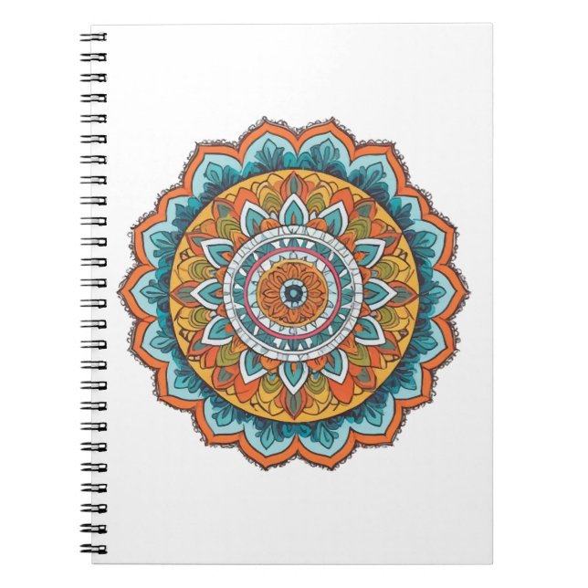 Caderno Espiral mandala de várias cores (Frente)