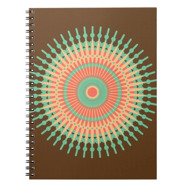 Caderno Espiral Mandala design verde, laranja indiano (Frente)
