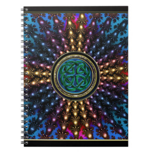 Caderno Espiral Mandala do Fractal do Sunburst com nó celta