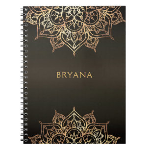 Caderno Espiral Mandala Dourada Marrom Bronze Glamour Chic Glamour