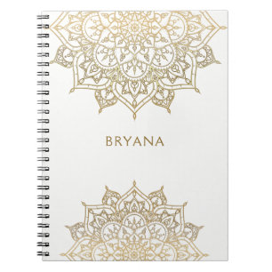Caderno Espiral Mandalá Dourado Branco Chic Glamour Moderno Glam