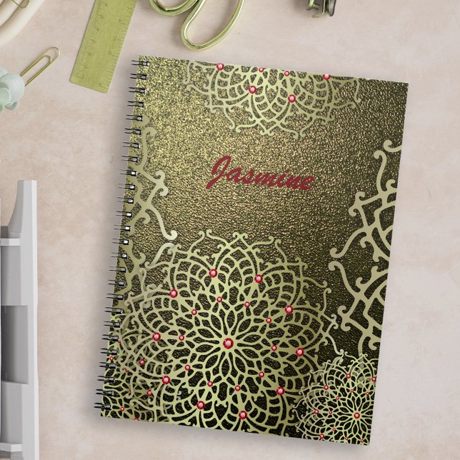 Caderno Espiral Mandala e nome personalizado Dourado do luxo orien (Criador carregado)