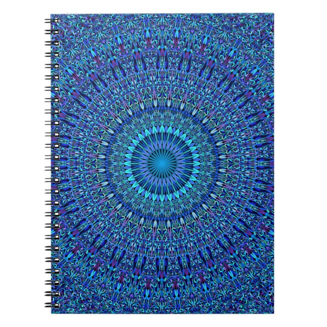 Caderno Espiral Mandala espiritual azul do jardim (Frente)