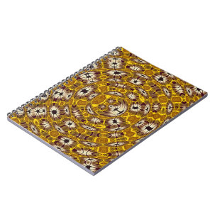 Caderno Espiral Mandala Floral Boho Dourada Padrão